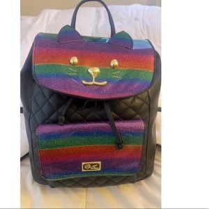 Betsey Johnson Black Rainbow Cat Backpack